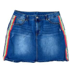 Wonder Nation Girl's XL Denim Skirt Rainbow Stripe 14 - 16